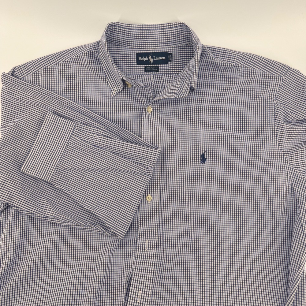 Ralph Lauren‎ vermouth Button Down Long Sleeve Plaid Checkered Shirt Mens 16 1/2